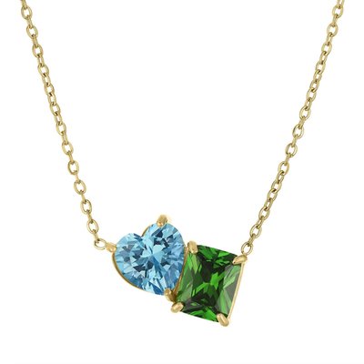 Two Stone Necklace - Emerald & Blue Topaz