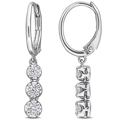 3-Stone Leverback Earrings (1/2ct) - Sterling Silver
