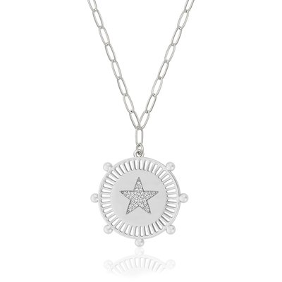 Star Medallion Necklace - White Gold