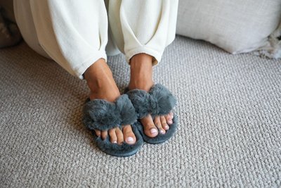 Faux Fur Slipper - Charcoal