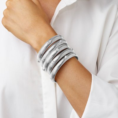 Pave Disc Flexible Bracelet - White Gold