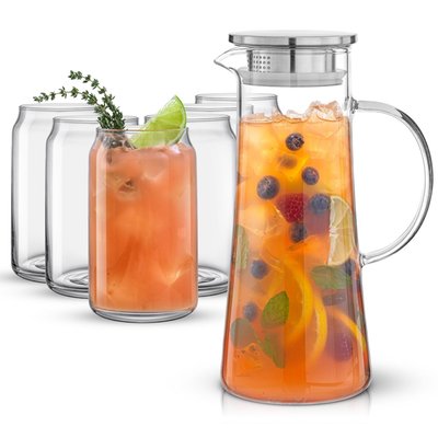 Glass Pitcher & 6 Drinking Glasses Set