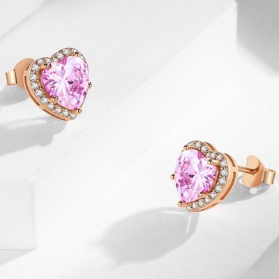 Exquisite Magnificence Heart Stud Earrings - Rose Gold/Pink