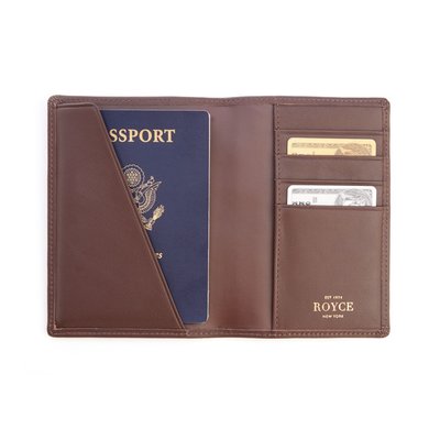 Monogrammed RFID Leather Passport Case - Brown