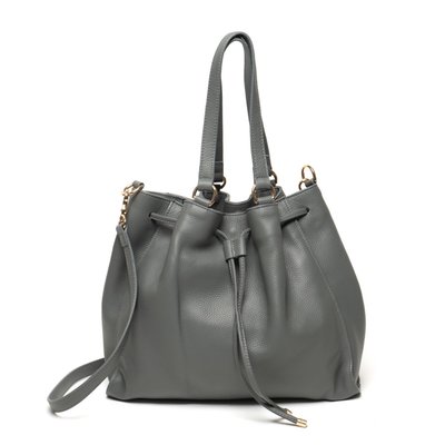 Leather Drawstring Handbag - Grey