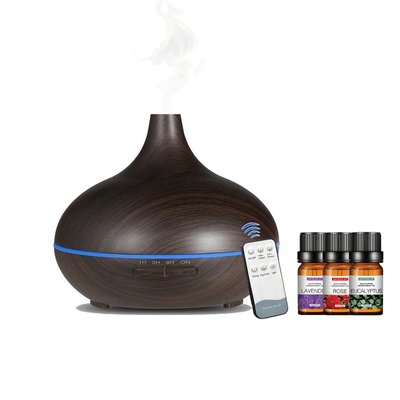 Essential Oil Humidifier + 3 Oils - 6 Color Options - Solid Dark Oak