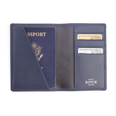 Monogrammed RFID Leather Passport Case - Navy Blue