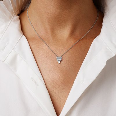 Mini Pave Heart Necklace - White Gold