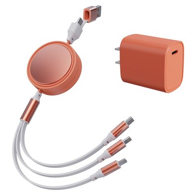 6-in-1 Retractable Cable With Fast Charge Adapter - Orange