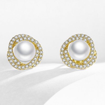 Opulent Majesty Pearl Stud Earrings - Gold