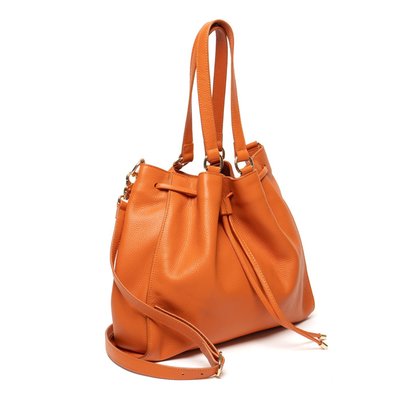 Leather Drawstring Handbag - Orange