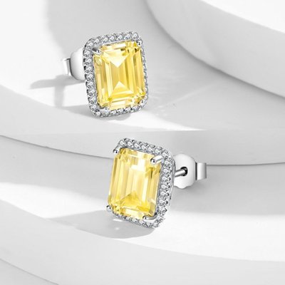 Resplendent Glory Emerald-cut Stud Earrings - Platinum/Citrine