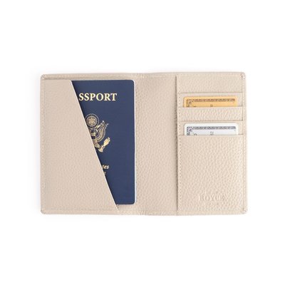Monogrammed RFID Leather Passport Case - Taupe