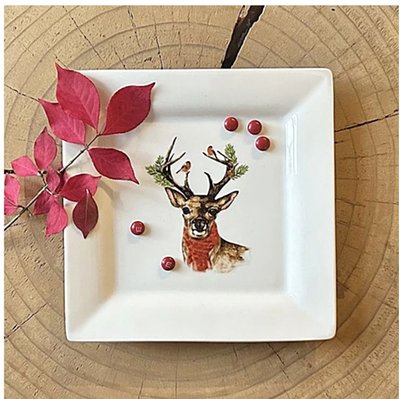Square Porcelain Tray - Deer