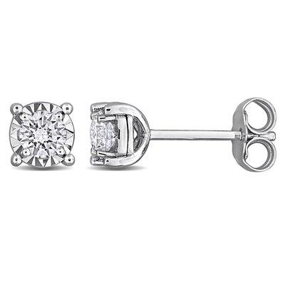 Solitaire Stud Earrings (1/2ct) - Sterling Silver