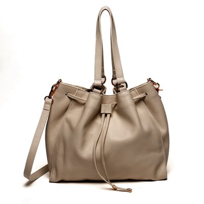 Leather Drawstring Handbag - Taupe