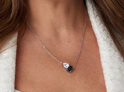 Two Stone Necklace - Black Onyx & Diamond