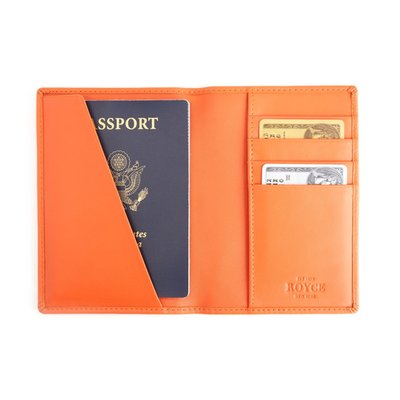 Monogrammed RFID Leather Passport Case - Orange
