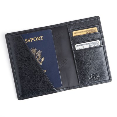 Monogrammed RFID Leather Passport Case - Black