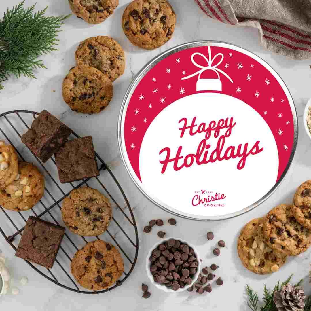 Holiday ornament gourmet cookie and brownie gift tin