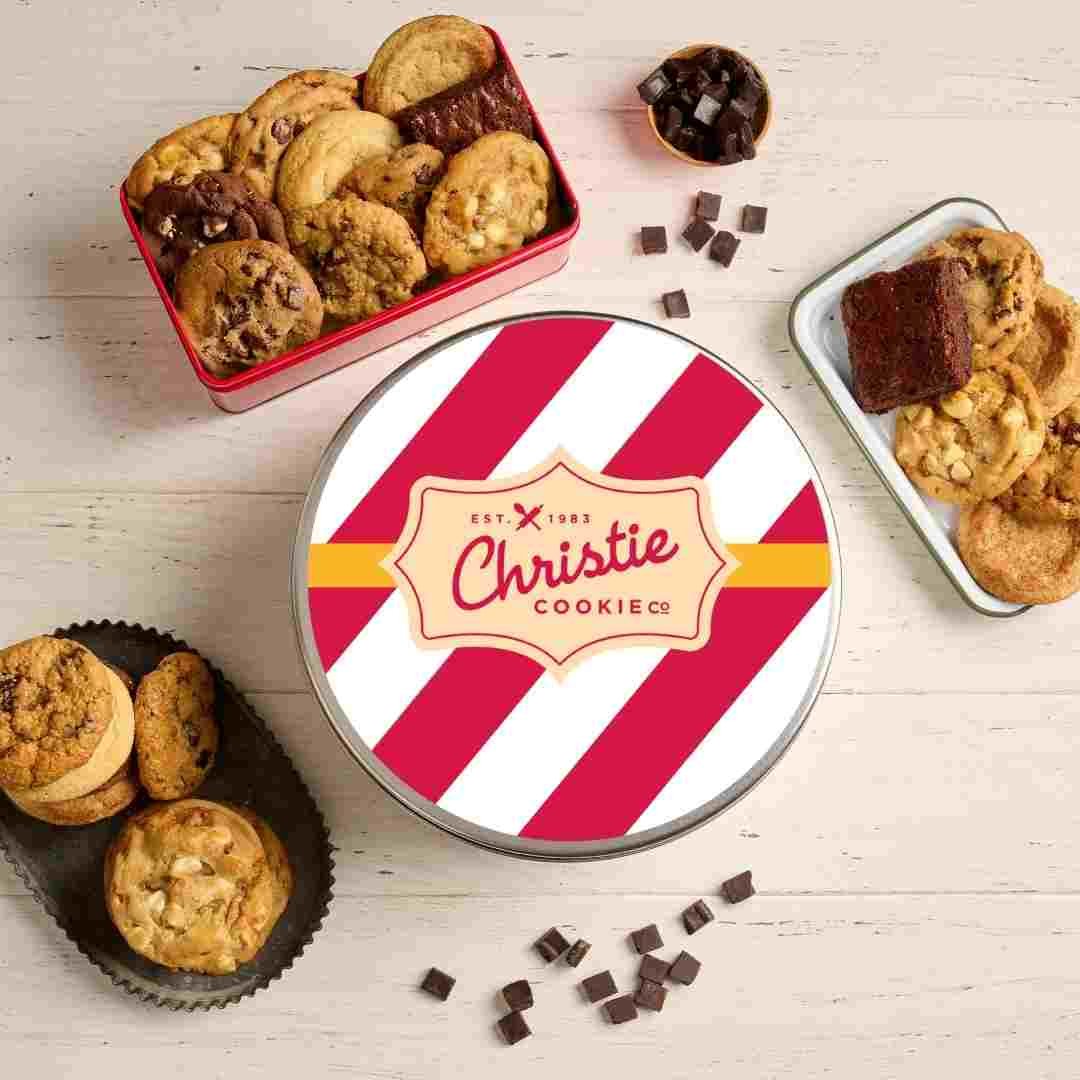 Candy cane gourmet cookie and brownie gift tin