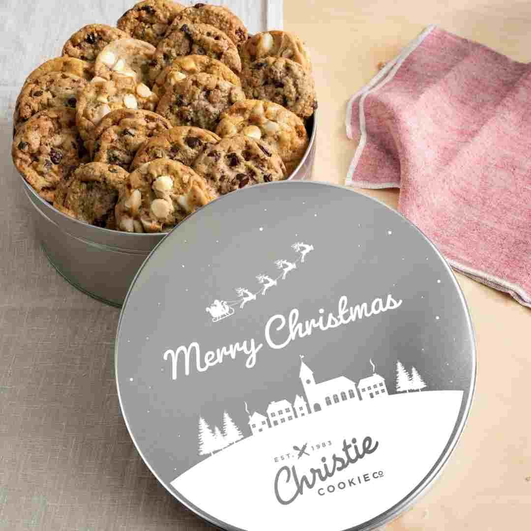 Winter santa gourmet cookie gift tin