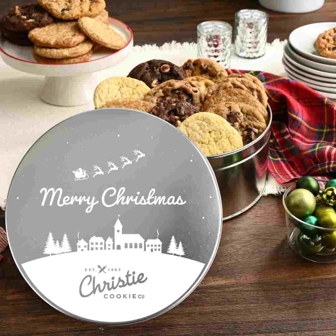 Winter santa gourmet cookie gift tin