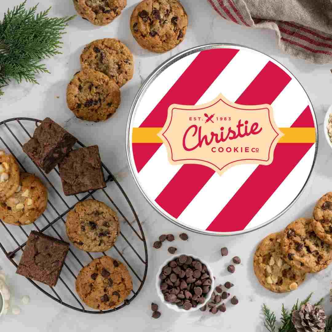 Candy cane gourmet cookie and brownie gift tin