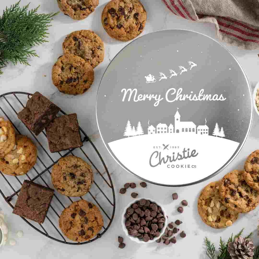 Winter santa gourmet cookie and brownie gift tin