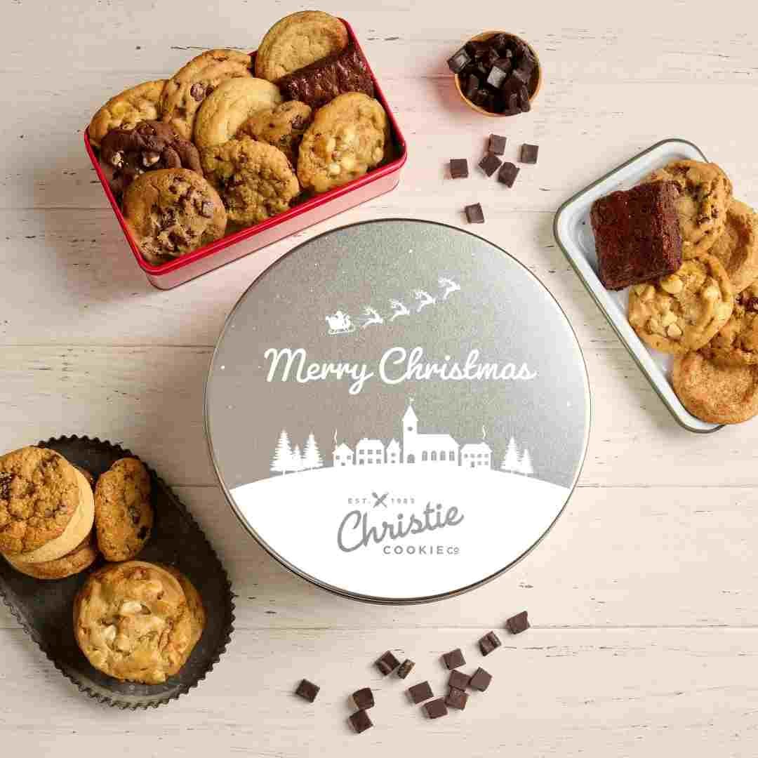 Winter santa gourmet cookie and brownie gift tin