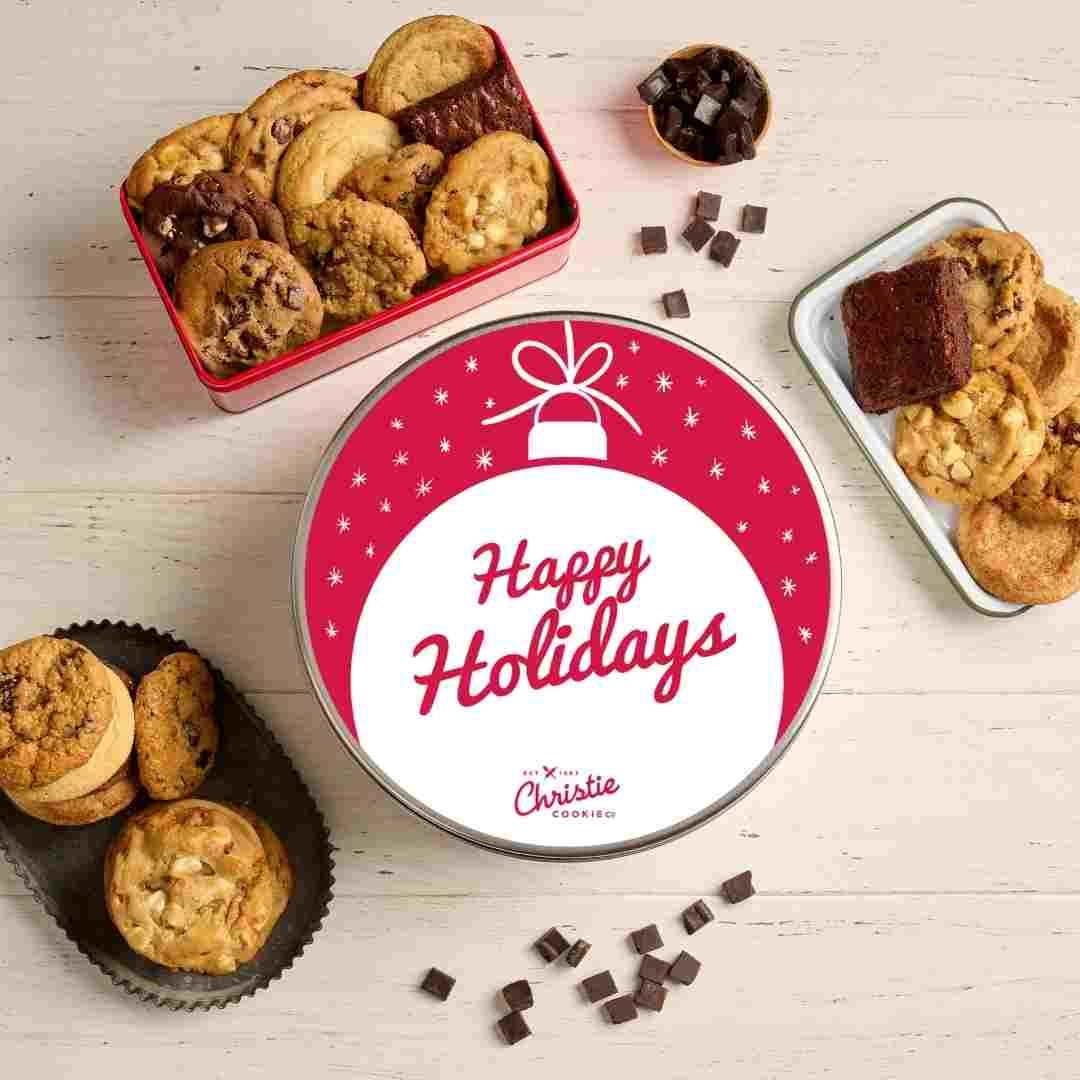 Holiday ornament gourmet cookie and brownie gift tin