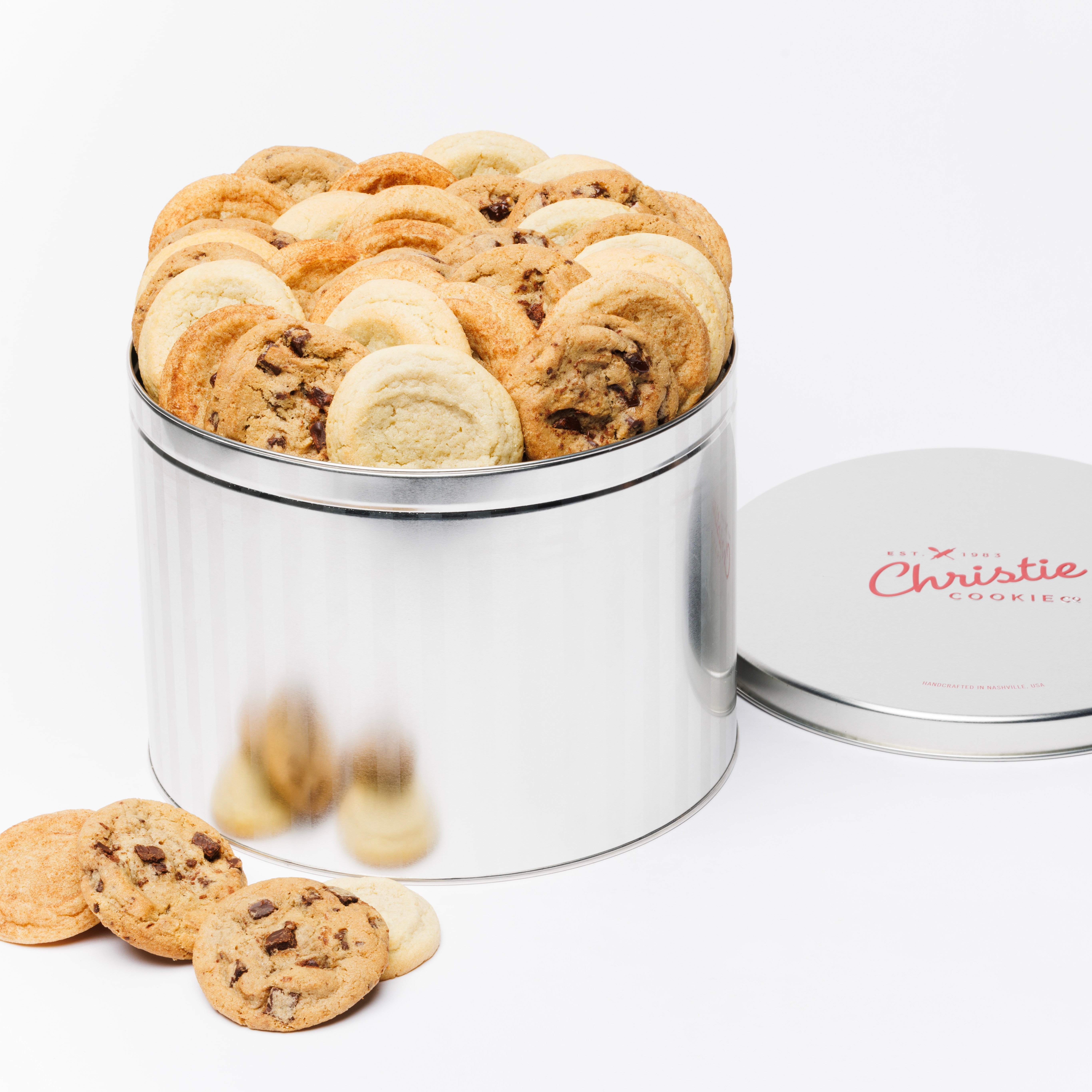 No nut assortment gourmet cookie gift tin with lid