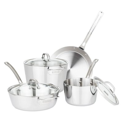Contemporary 3-Ply Stainless Steel 7-Piece Cookware Set with Glass Lids