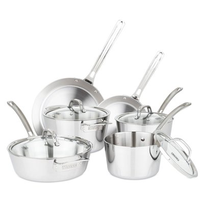 Contemporary 3-Ply Stainless Steel 10-Piece Cookware Set with Glass Lids
