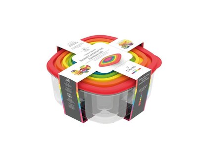 7-Piece Square Nested Container Set - Rainbow Lids