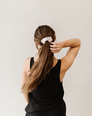 Premium Silk Cozy Earth Scrunchies Black Ivory Gold