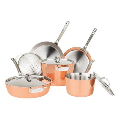 Contemporary 4-Ply Copper Clad 9-Piece Cookware Set with Metal Lids