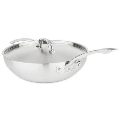 Professional 5-Ply Stainless Steel 12-Inch/5.6-Quart Chef's Pan with Metal Lid