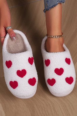 Valentines Day Hearts Print Plush Slippers