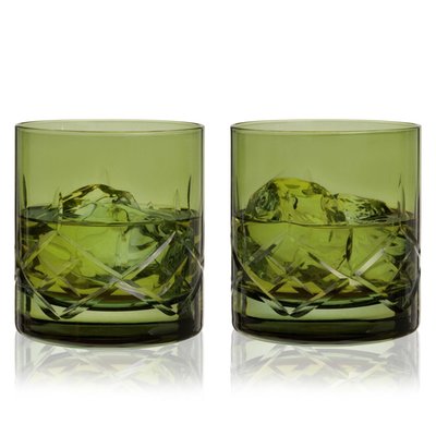 Admiral Crystal Rocks Glasses In Green Set Of 2