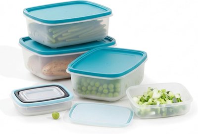 7 Piece Food Storage Container Set with Airtight Lids & BPA-Free Plastic, Stackable Rectangular Nesting Boxes for Meal Prep - Microwave & Dishwasher Safe - Turquoise Blue - 2.5 Pounds