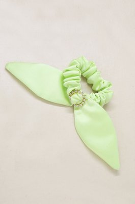 Neon Scrunchie with Crystal in Lime Green