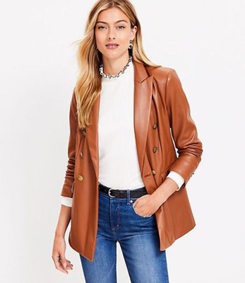 Loft Faux Leather Double Breasted Blazer