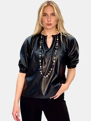 Duettenyc Vegan Leather Puff Sleeve Top
