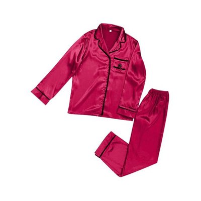 Long Black Pajama - Pink with Black Piping - Pink with Black Piping