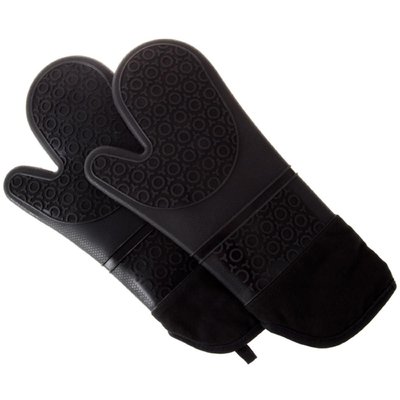 Lavish Home  Silicone Oven Mitts Extra Long Professional Quality Heat Resistant With Quilted Lg & Sided Textured Grip Black