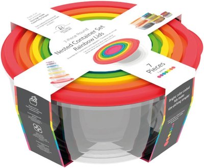 7-Piece Round Nested Container Set Rainbow LidsL