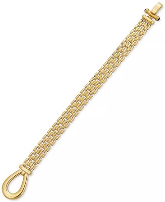 Black Spinel Horseshoe Clasp Panther Link Bracelet in 14k Gold-Plated Sterling Silver