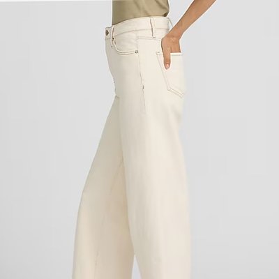 High Waisted Ivory Wash Wide Leg Ankle Jeans