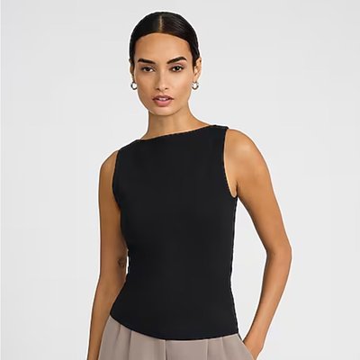 Body Contour Stretch Cotton Boat Neck Tank